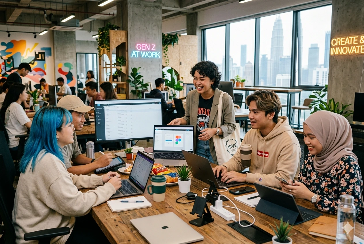 gen z tempat kerja bekerjasama dalam persekitaran pejabat moden
